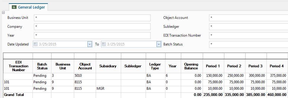Balances Batch Upload (F0902Z1) Template Once your budget data has been uploaded into the JD Edwards F0902Z1 Batch Upload Table, you can review that data within insightunlimited using the General