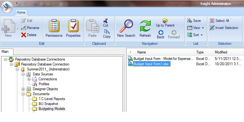 above, we created a folder in Administrator for all budget export files,