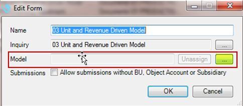 2) Highlight the input form with which you want to associate a model and click Edit: 3) Next to Model, click on the 3 dots to select the appropriate model: 4) Navigate to the