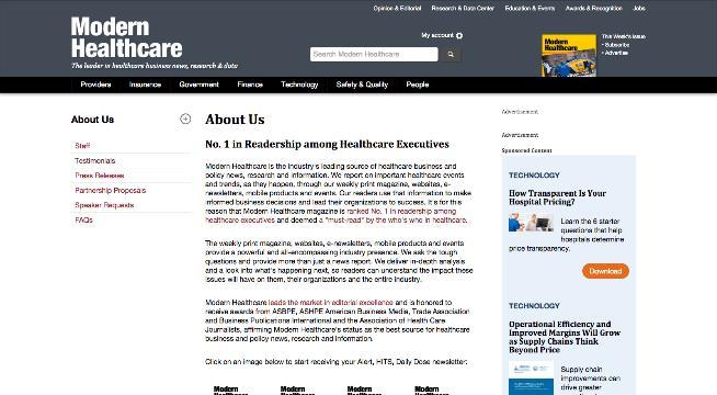 Audience Digital A healthcare news-focused website updated throughout the day, seven days a week, with breaking news,