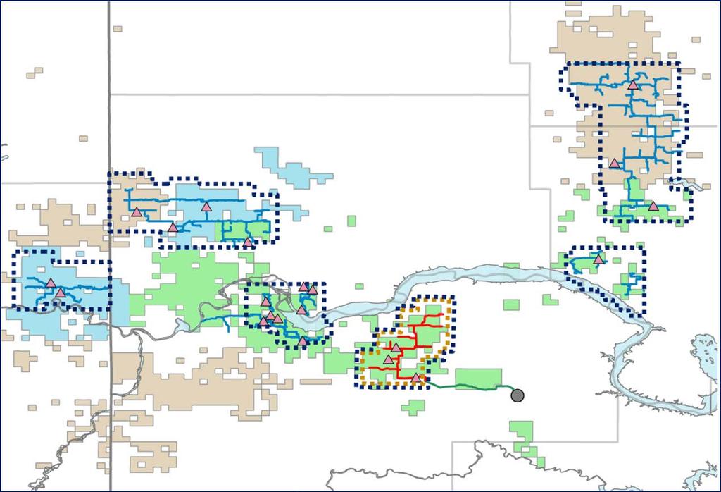 Strategically Located Infrastructure In the heart of the Williston Basin Oasis Midstream Infrastructure Map Burke Beartooth Project Areas Extensive network of produced water gathering & disposal and