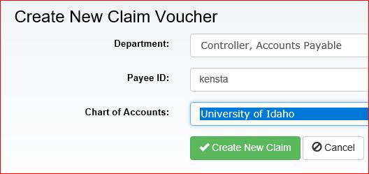 CLAIM VOUCHERS FOR CHART V CHART OF ACCOUNT SELECTION Claim Vouchers created after June 1, 2018, be sure to select the correct Chart from the drop down menu.