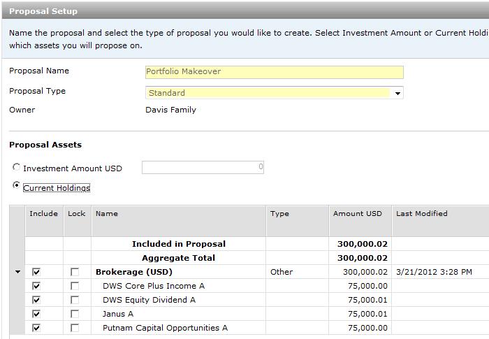 Creating a Standard AssetMatch Proposal How do I create an AssetMatch proposal? 3. In the Proposal Name field, type a name for the proposal, such as Portfolio Makeover. 4.