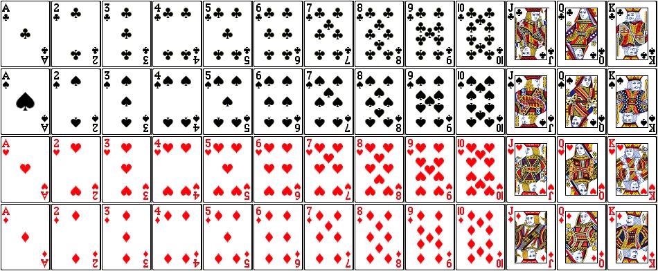 deck. There are four suits, clubs, diamonds, spades and hearts.