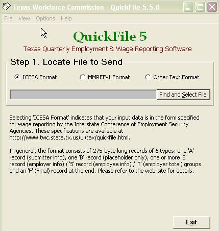To send the TWC File using QuickFile5: Open Quick File 5 Leave default