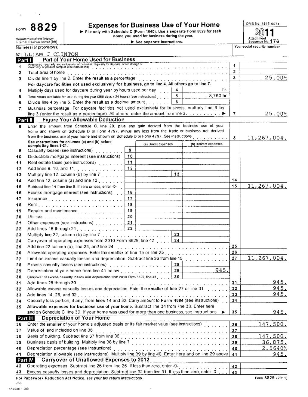 Form 8829 Department of the Treasury Internal Revenue Service (99) Name(s) of proprietor(s) Expenses for Business Use of Your Home File only with Schedule C (Form 1040).