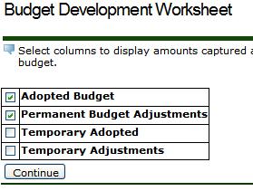 Creating a Budget Worksheet Creating a Budget Worksheet Select Columns to display in your