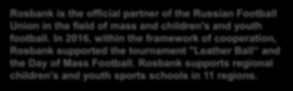 CORPORATE SOCIAL RESPONSIBILITY SPORTS SUPPORT Rosbank is the official partner of
