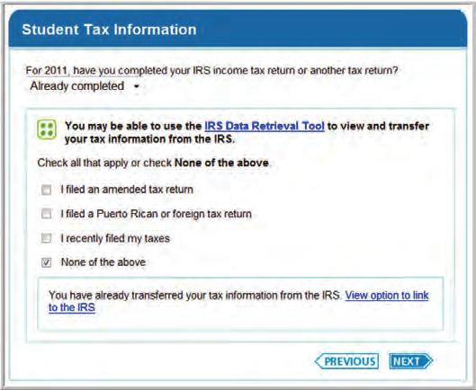 Data Retrieval Process FOTW applicants who indicate that they already have completed an IRS income tax return