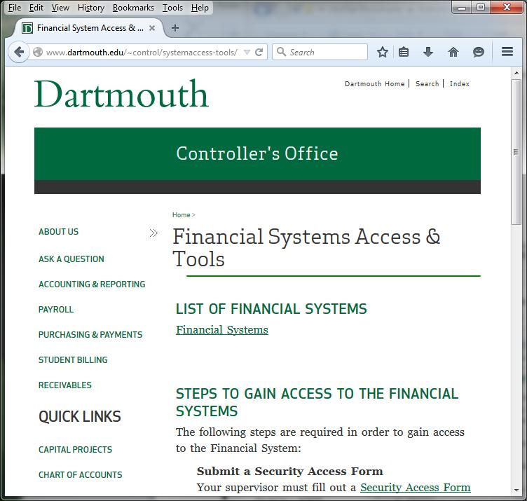 When the Financial Systems page comes up, Click on the Link