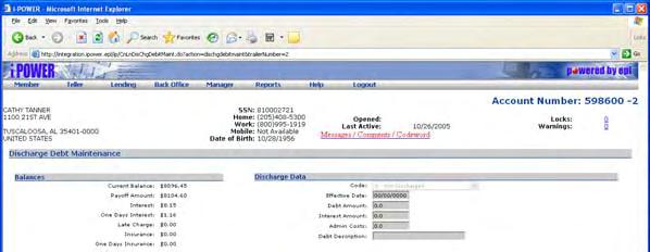 The Discharge Debt Maintenance screen displays: (2) Click on the Modify button.