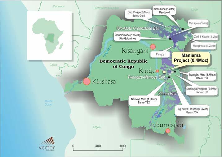The Maniema Gold Project is located in the Maniema Province of the Democratic Republic of Congo.