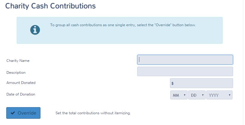 YOU WILL CLICK THE OVERRIDE BUTTON ON THE CASH CONTRIBUTIONS PAGE(AS OPPOSED TO LISTING OUT INDIVIDUAL