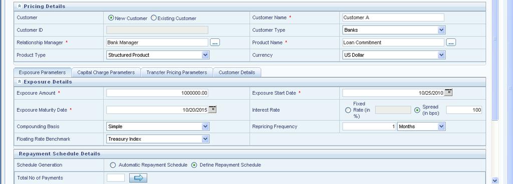 Figure 17: Repayment Schedule Details screen Under Repayment Schedule Details section, there are 2 options: Automatic Generation of Repayment Schedule Define Repayment Schedule.