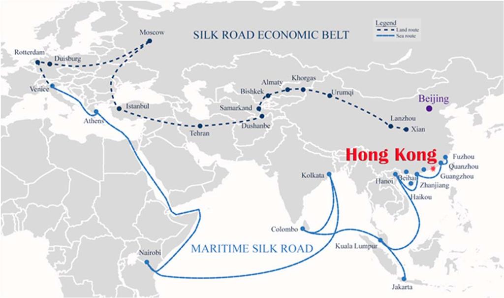 Hong Kong s Role along One Belt One Road Access to projects along Belt and Road High-end value-added maritime industry Regional transportation hub Help HK grow to a regional hub and develop high-end