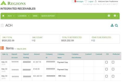 ACH DASHBOARD An example of the ACH Summary payment screen is shown below: ACH transaction details will appear when you click