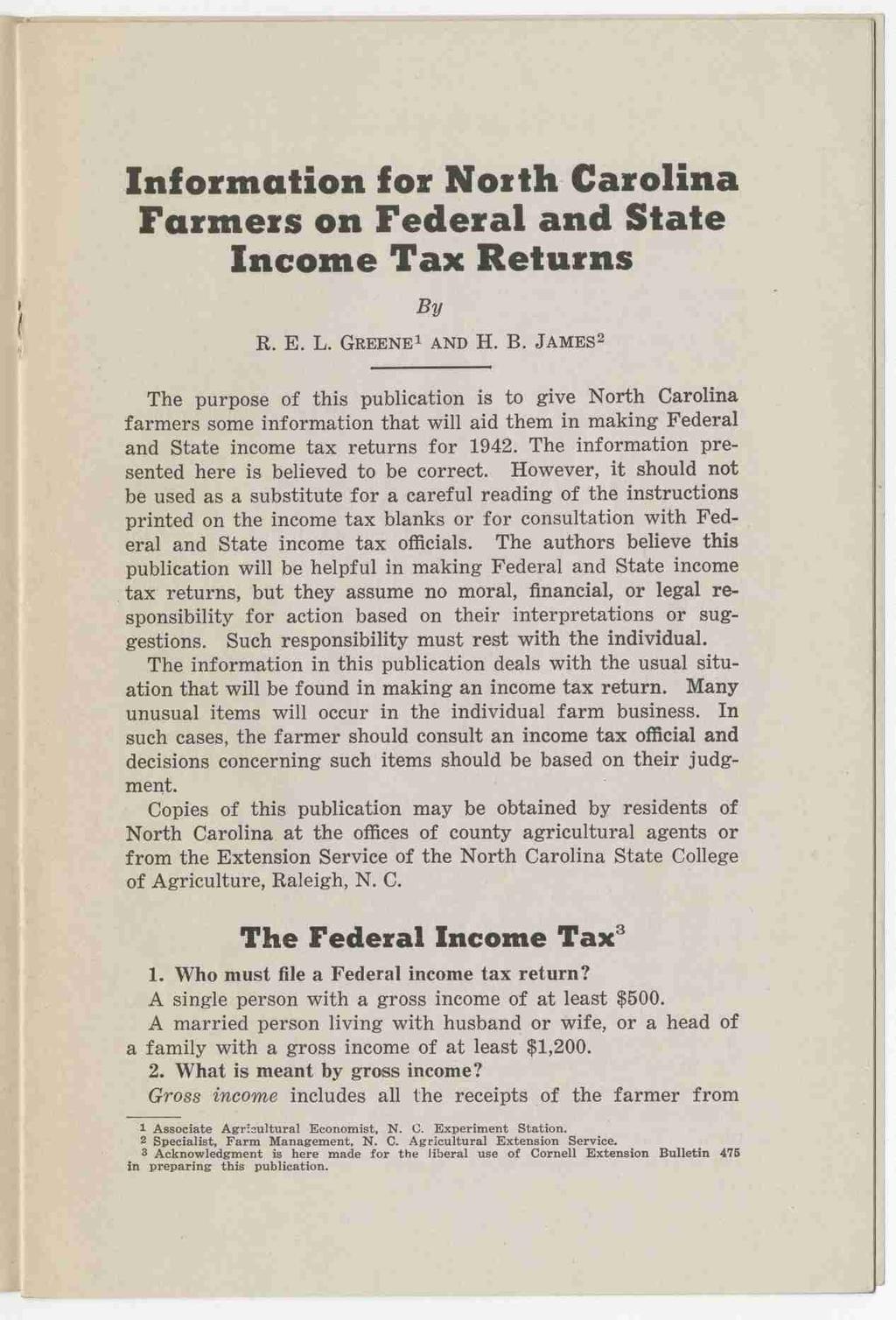 ' resh Information for North Carolina Farmers on Federal and State Income Tax Returns By