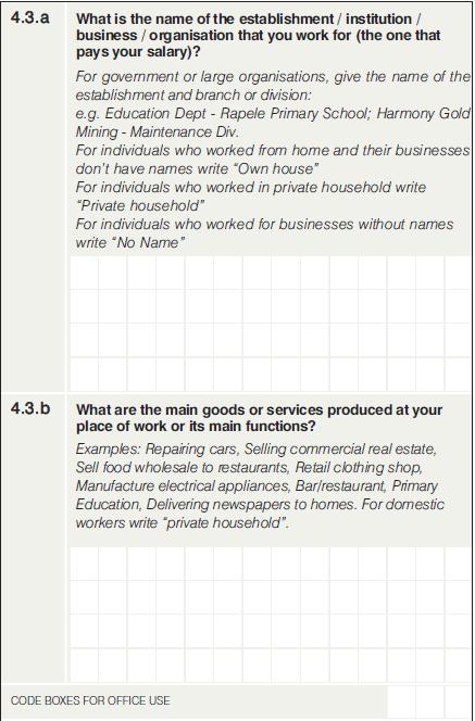 Statistics South Africa 39 P0211 Question 4.3 Industry (Q43INDUSTRY) (@91 3.