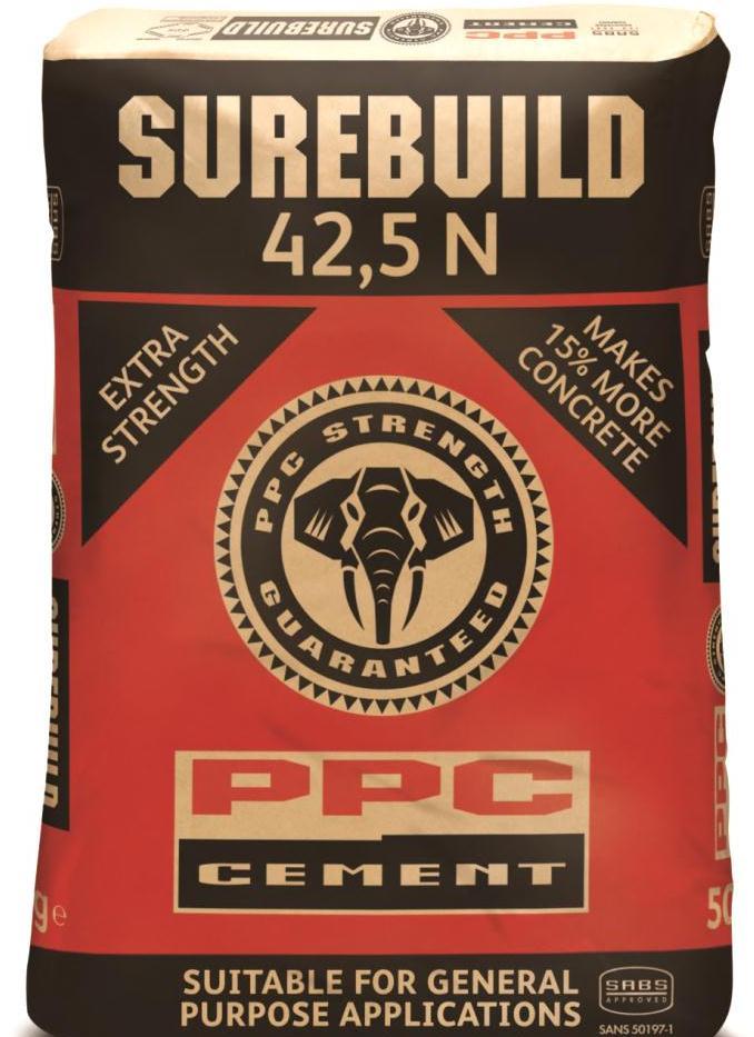 SA cement pricing 50kg bag Surebuild (CEM IIB 42.5) R/50kg bag R/ton $/ton Retail Price 1 76.85 1537 201 VAT (14%) 9.44 189 25 Retail mark-up 2 4.41 88 12 Delivered Retail Price 63.