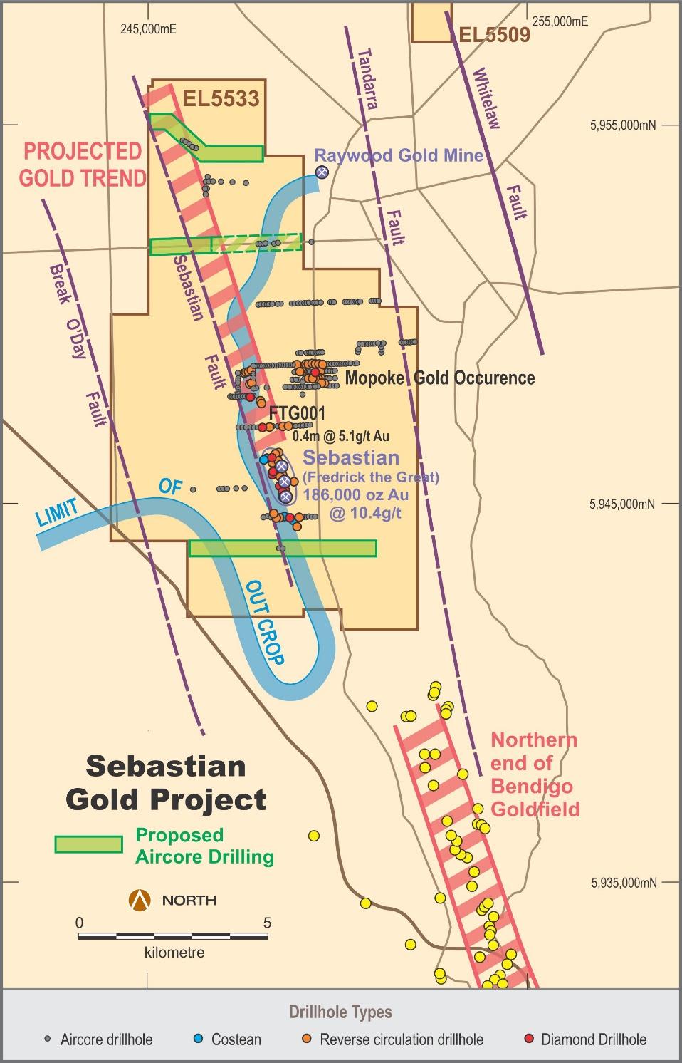 Sebastian Project Along strike from Bendigo Goldfield Produced 186,000 ozs @ 10.