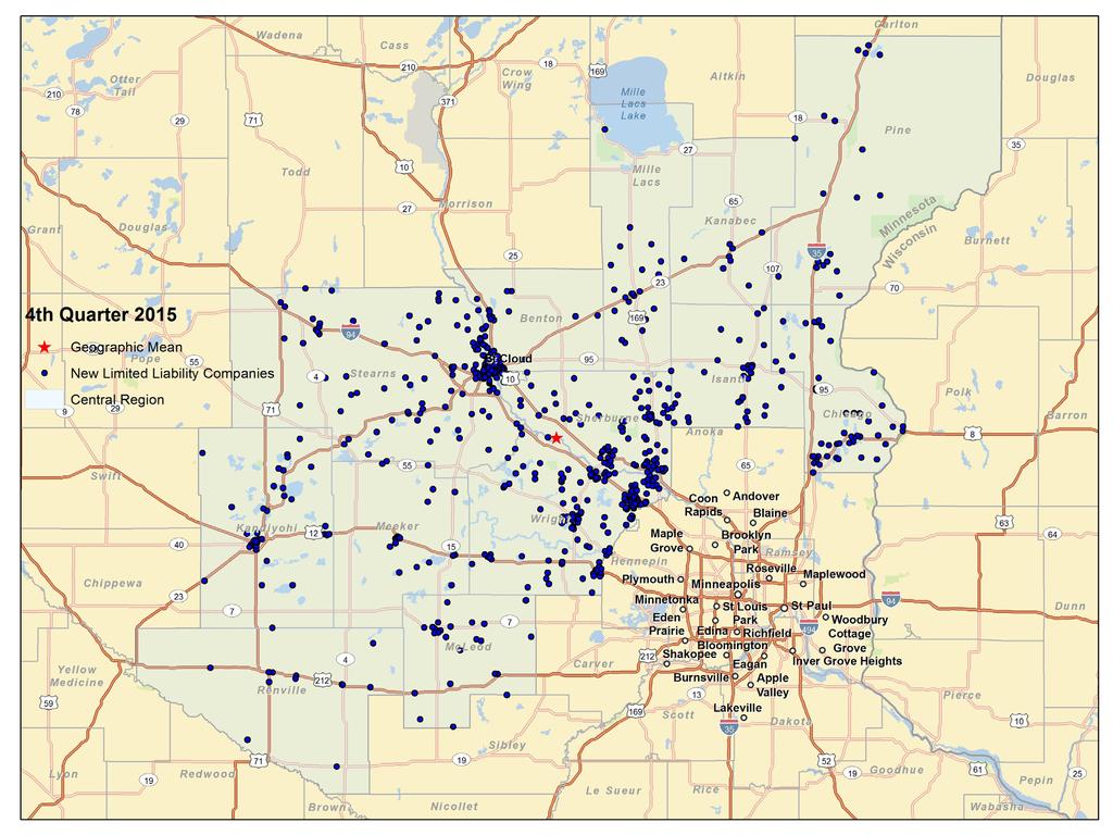 Business Filings The first map shown below is a visual representation of new limited liability company formation around the Central Minnesota planning area in the fourth quarter of.