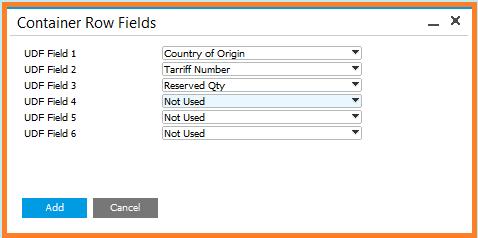Container Row Fields Administration > Resolv Setup >Resolv Container Management > CM Row Fields Similar to the Header Fields, you also have the option of