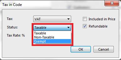 In this example it is VAT. The status drop down allows you to select whether the authority is taxable, non-taxable, or exempt.