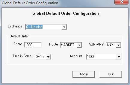 You can left click your mouse on the Exchange drop-down box to select to configure F(Future), N (NYSE & AMEX), O(option) or Q(Nasdaq) order template.