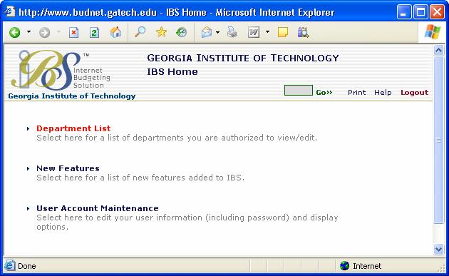 IBS Home Page You are now on the IBS Home Page. Every successful login will bring you to this page.