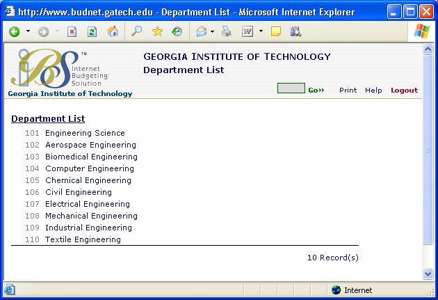 Department Home Page Select Department List from the Welcome page.