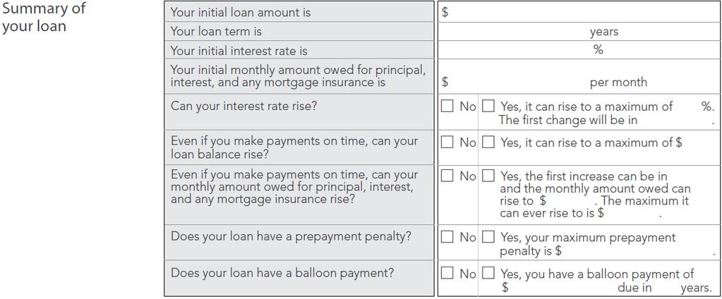 Summary of Your Loan Tips This section of the GFE highlights critical terms of the loan to the Borrower Line 1: The amount applied for Line 2: The loan term Line 3: The interest rate Line 4: The