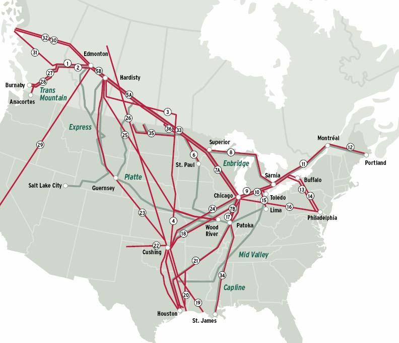 Canadian & US Crude Oil Pipelines All Proposals 25 1 Kinder Morgan TMX 1A Expansion 2 Kinder Morgan TMX 1B Expansion 3 TransCanada Keystone 4 TransCanada Keystone Cushing Ext.