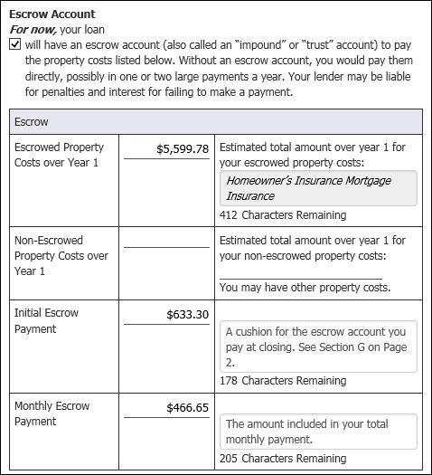 Escrow Account The Escrow Account section contains two tables, one for information on loans that contain an escrow account and the other for loans that do contain an escrow account.