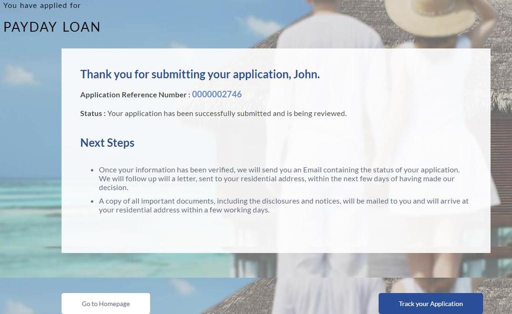 2.11 Submitted Application Confirmation The confirmation page is displayed once you have submitted your application.