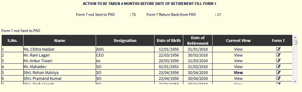 Fill Form 7 and 8: Form-7, 4 Months Before Date of Retirement (4M BDR) 1 2 1.