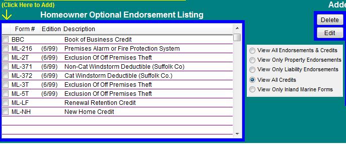 d. To simplify the list of endorsements, you may click one of the radio buttons to the right of the