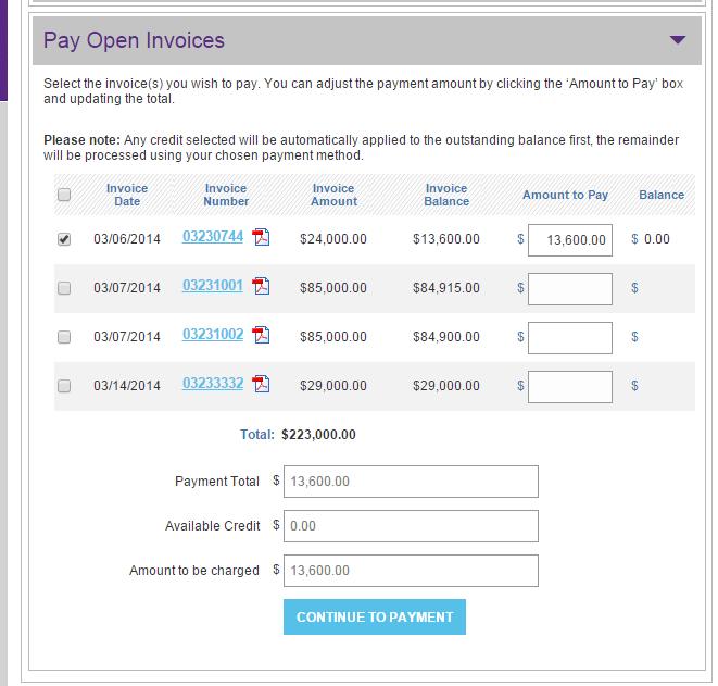Pay Open Invoices Step 1: Select Invoice(s): Check the invoices