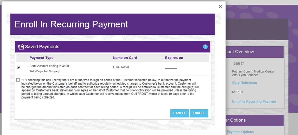 Enroll in Recurring Payment Step 1 Enroll in Recurring Payment: In the
