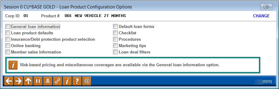 Loan Product Configuration Options (Appears only when editing an existing product.