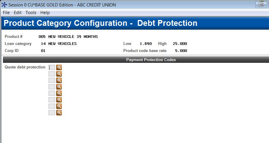 Insurance or Debt Protection Configuration (2) When Insurance is selected on the initial window.