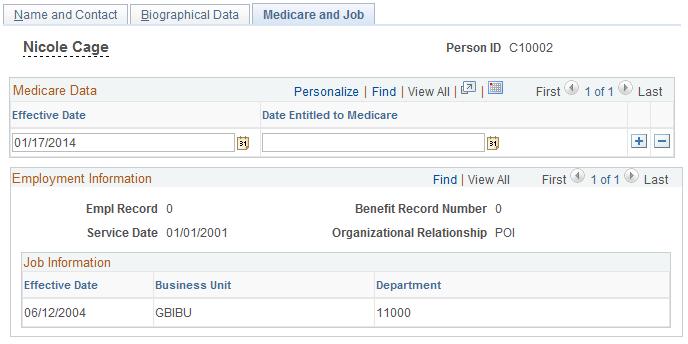 Managing COBRA Chapter 15 Medicare and Job Page Use the Medicare and Job page (CBR_PERSONAL_DATA3) to maintain department security information for nonemployee COBRA participants.