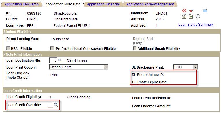 The Application Misc Data tab is where you will see MPN and Credit information when it is received.