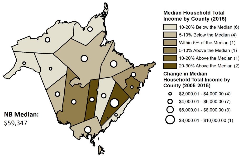 Communities (Census Subdivisions) In 2015, eight of the ten communities (Census Subdivisions) with the highest median household total income levels (of areas where data was available) in the province