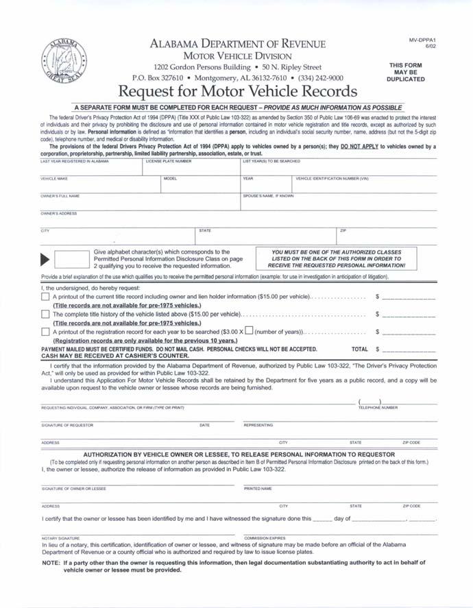 Request for Motor Vehicle Records Penalties for failing to comply with DPPA are