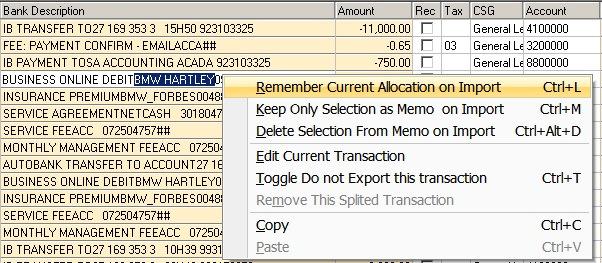 Edit/Copy/Auto Allocate Deposits & Payments Simple Steps (Always in this order) 1) CSG - Select C or S or G to decide whether the transaction is: G - General Ledger (Default) C - Customer S -