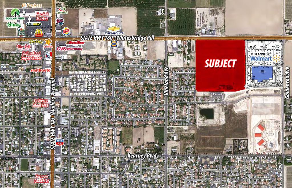 Hwy 180 Commercial Land Available Retail Land For Sale SWQ Hwy 180 Goldenrod Ave - Kerman, CA Fully improved retail parcel with curb, gutter, and utilities stubbed 29.