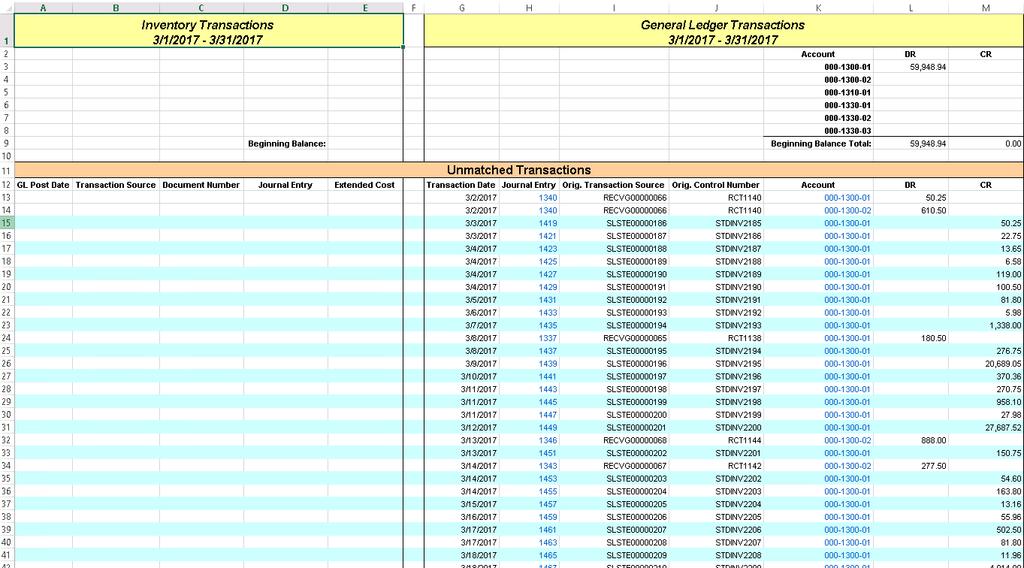 Inventory Period-End Closing This process will create an Excel spreadsheet (Note: Excel must be installed on the workstation you are running the tool on) that attempts to tie all transactions from