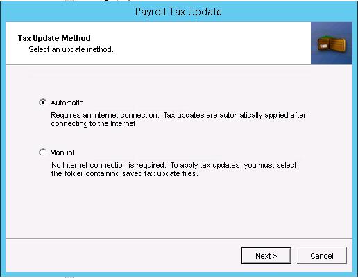 Payroll Year-End Closing Install the Payroll Tax Update for Next Year Note: Do not install the payroll tax update for next year until the year-end file has been created for the current year.