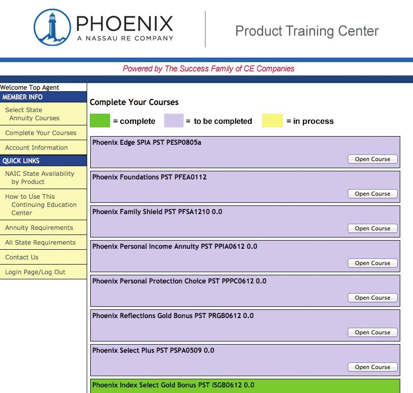 Quick Reference Guide Taking the Phoenix Product Training Click Complete Your Courses to view a listing of Phoenix product training courses required for solicitation in your state(s) of license and