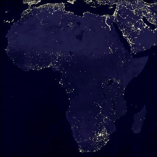 Some regions are dramatically under-endowed -- Africa literally a continent in the dark Africa has 15% of world population but only 3.